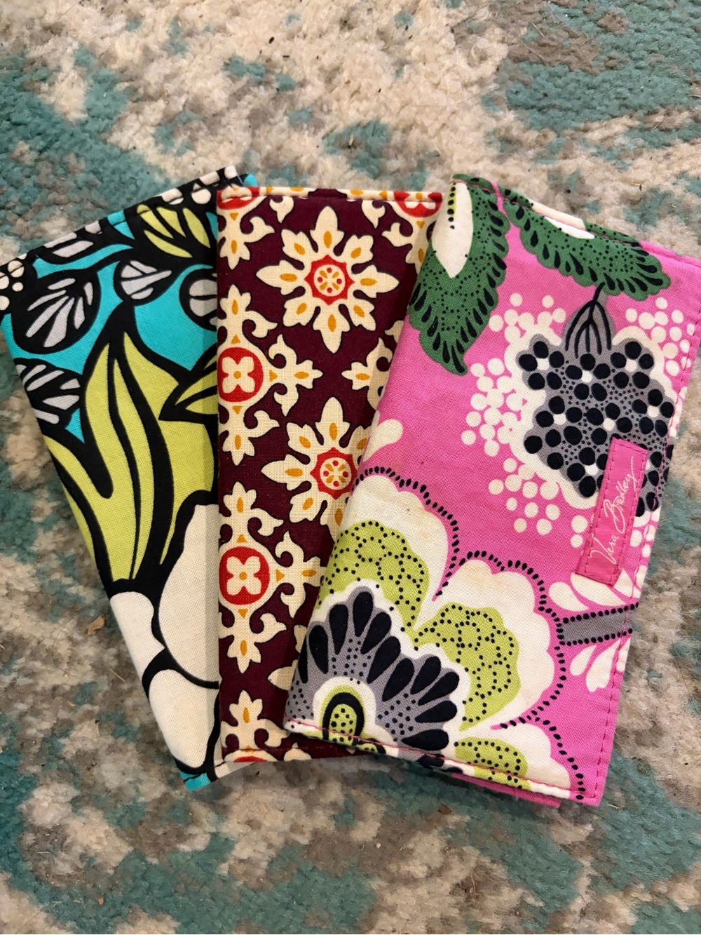 Vera Bradley Trio of Floral Cotton Checkbook Covers in Pink, Aqua & Burgundy